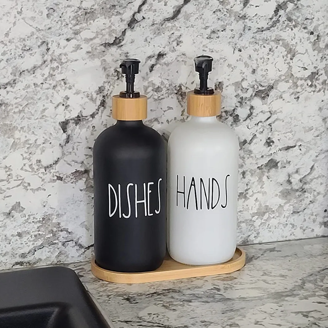 Custom Labels 500ml 16oz black and white Soap Dispenser Bathroom Set with Hand Soap Dispenser & Lotion Dispenser