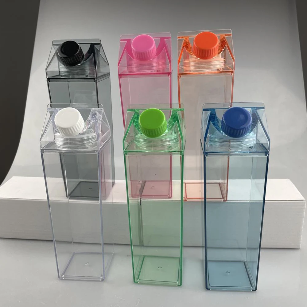 500/1000ml BPA Free leakproof plastic milk bottles custom reusable square shape clear cute milk carton water bottle