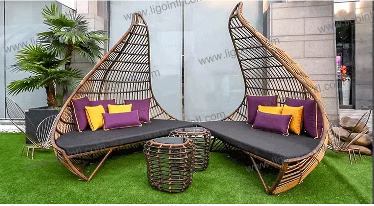 Liyoung luxury waterproof rattan outside patio poolside beach outdoor daybed sun loungers