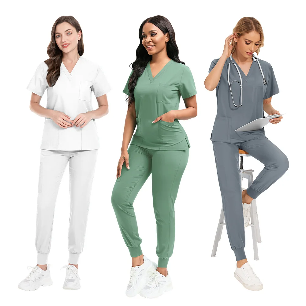 Scrubs Set for Women Nurse Uniform Jogger Suit Stretch Top & Pants with Multi Pocket for Nurse Esthetician Workwear