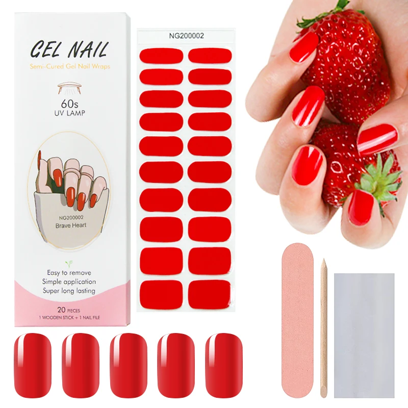 Huizi factory wholesale Korean gel nail wraps custom UV Lamp semi cured gel nail strips