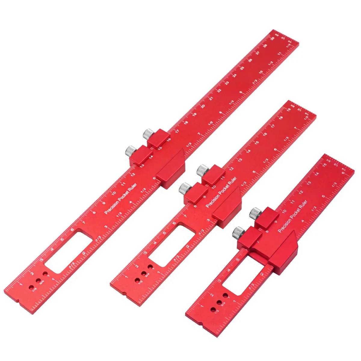 3pcs 6' 8' 12' Metric Inch Aluminum Alloy Woodworking Pocket Ruler With Slide Stop T-Type Scriving Ruler