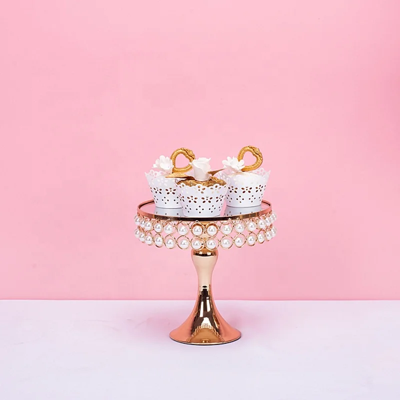 
luxury metal mirror Pearl cake stand set gold silver wedding decorations supplies party Dessert stand topper round Separable 