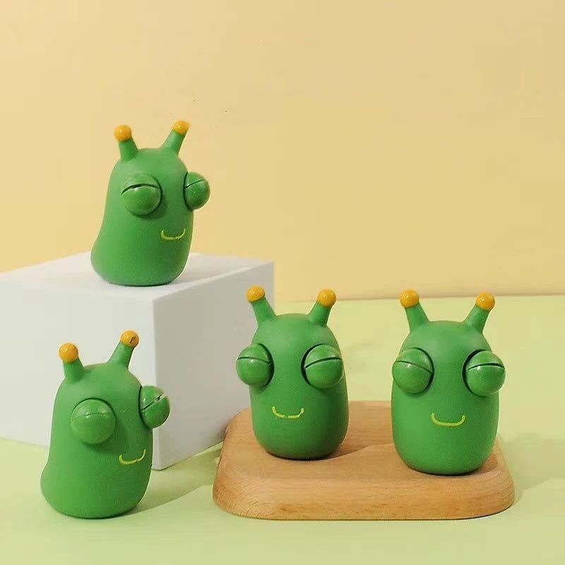 Funny Green Eye Bouncing Grass Worm Pinch Toy Popping Worms Squeeze Novelty Pop Sensory Stress Relief Fidget Toys for Adults Kid