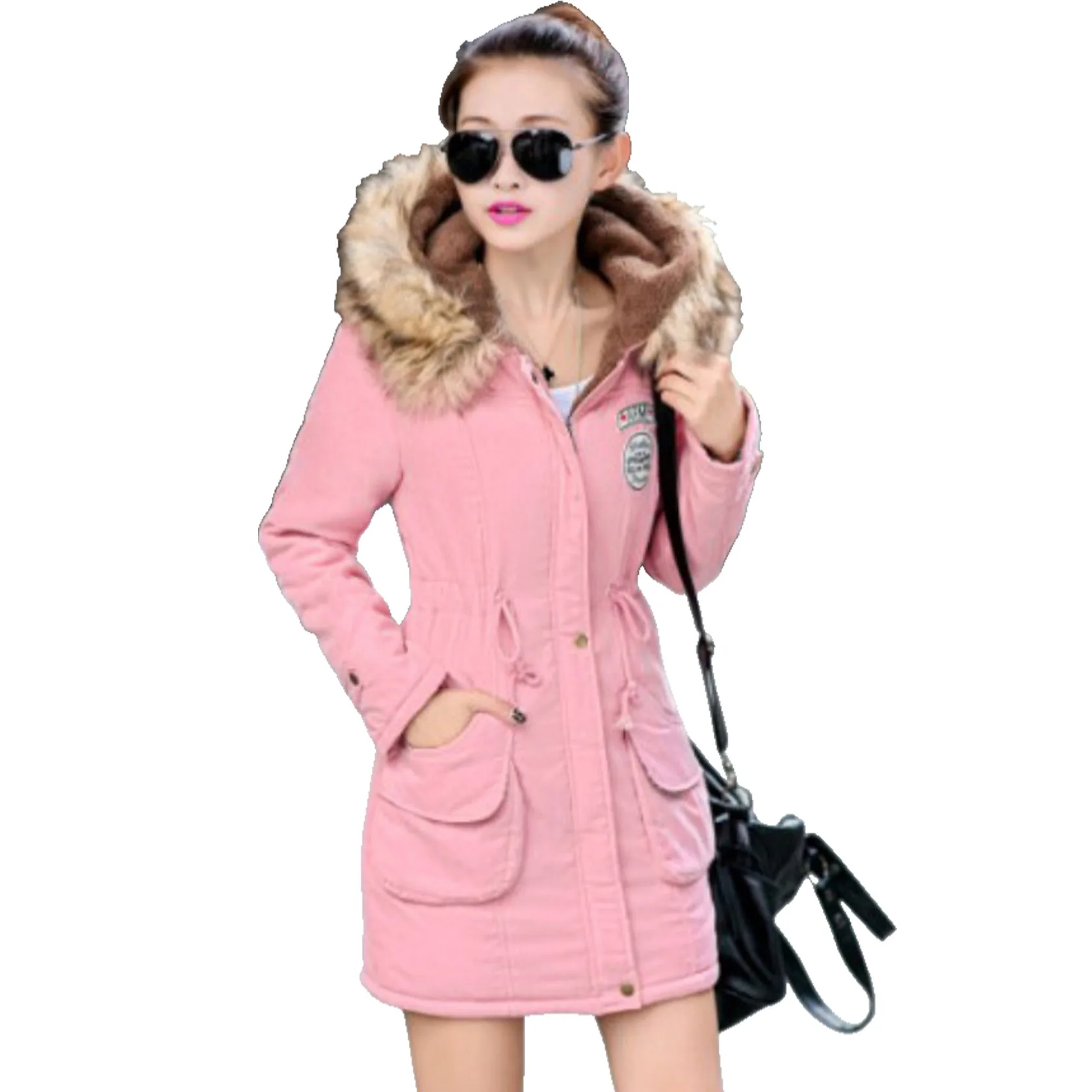 Оптовая продажа длинная парка AIMINYZ пальто зимнее теплое Модное Новое Элегантное дизайнерское женское приталенное с большим меховым воротником