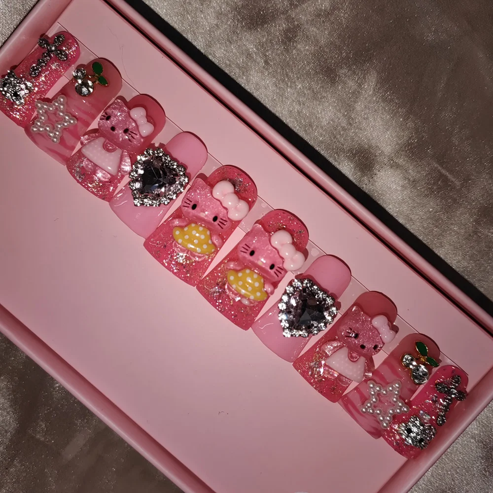 Handmade Pink Nails Press On High Quality 3D Acrylic Wholesale Luxury Custom Press On Nails