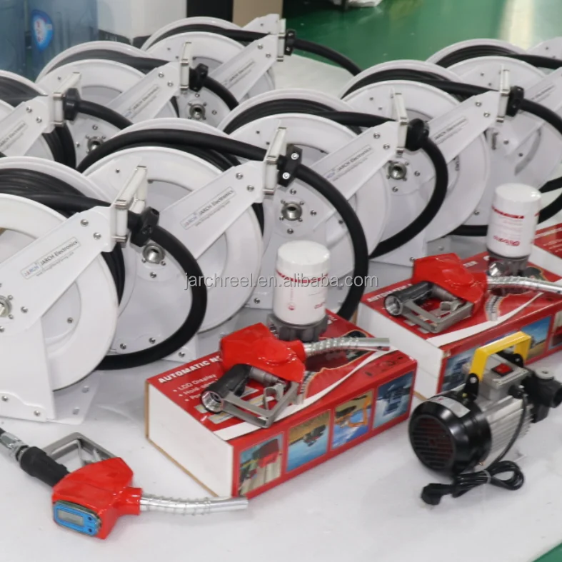 12V 15m Automatic Contractors Stainless Steel Retractable Cable Hose Reels with Fuel Dispensing Nozzle
