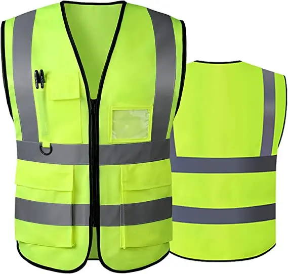 Custom Logo Reflective Clothing Jacket Strip Mesh Fabric Class 2 Hi Vis Construction Security Safety Vest With Pocket