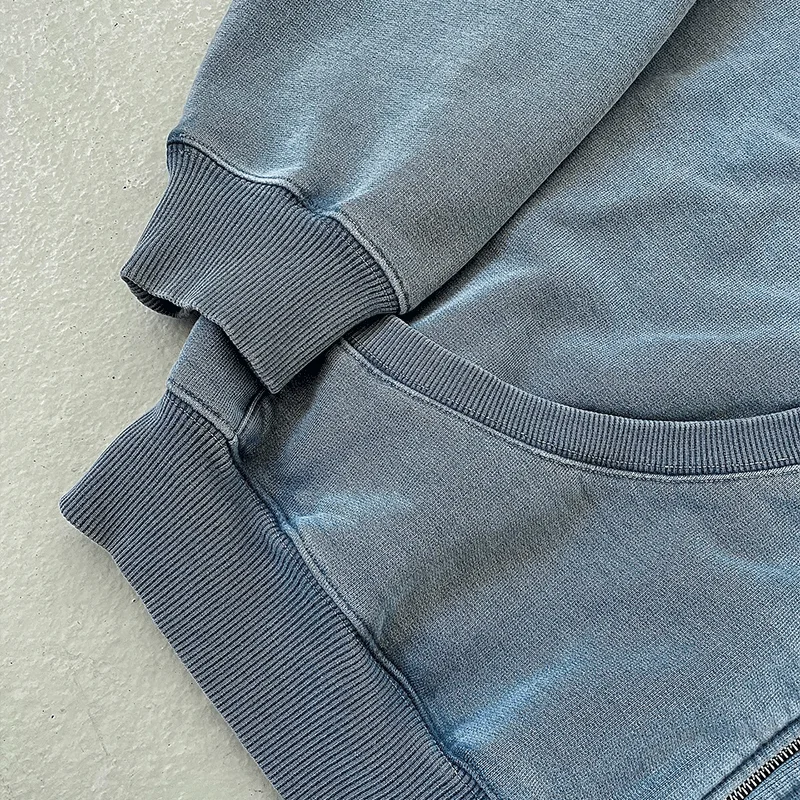 Custom Embroidered Logo Vintage Heavyweight Ninja Fleece Oversized French Terry Cropped Zip Up Hoodie