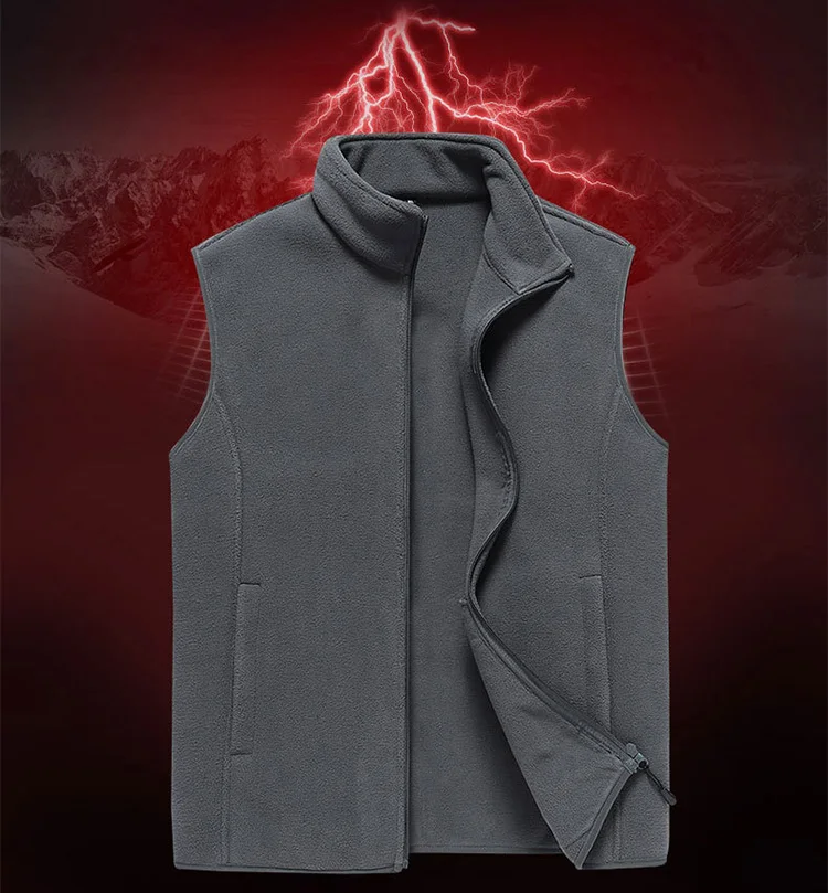 Autumn Blank Custom Logo Fleece Plain Oversized Sleeveless Warm Polyester Casual Black Vest For Men
