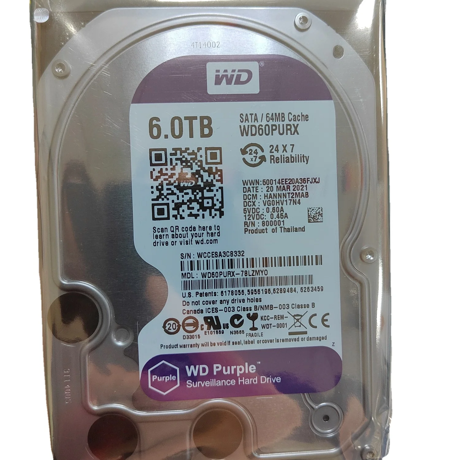 Wholesale WD40PURX Purple 2TB 3TB 4TB 6TB 8TB HDD for DVR Security Surveillance