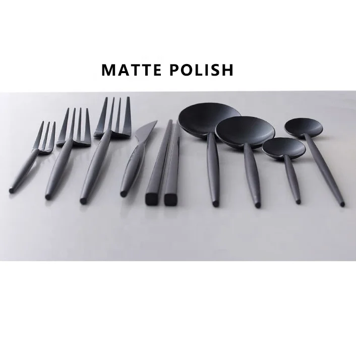 
Wholesale PVD Silverware Metal Matte Gold Black Cutlery Set Stainless Steel 304 Matte Black Flatware Sets 