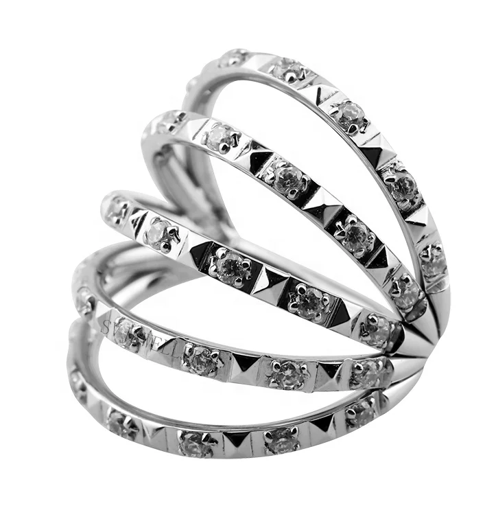 ASTM F136 Titanium Ear Tragus Prong Set Zircon Hinged Segment Ring FIVE Row Clicker Nose Ring