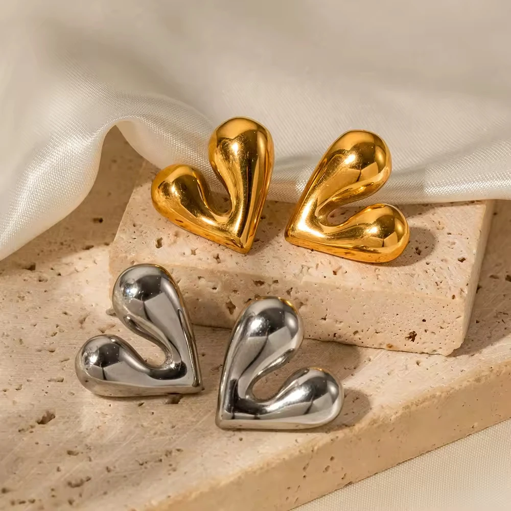 Popular 18k Gold Stainless Steel Personalized Liquid Heart-Shaped Waterproof Wholesale Earrings bijoux en acier inoxydable