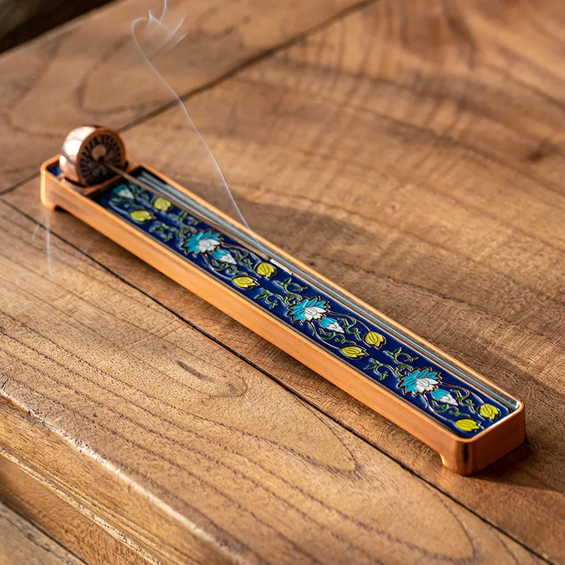 Retro enamel color room incense stick temple agarwood tray creative incense holder zinc alloy aromatherapy tower line incense in