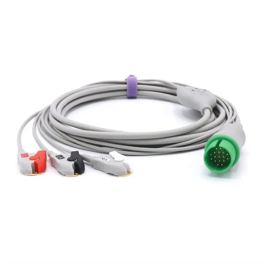 Spacelabs one-piece ECG Cable with 3 Leads Pinch AHA