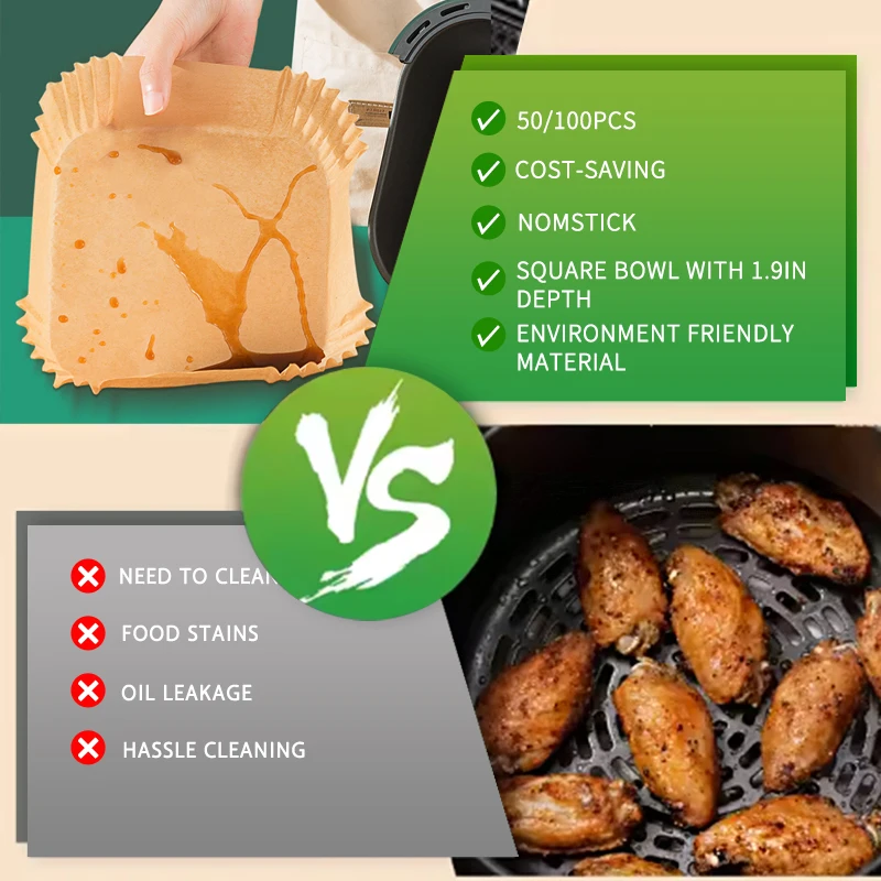 Hot Sale High Quality Square Disposable Parchment Paper Air Fryer Liner Non-stick Oven Baking Paper Air Fryer Liners