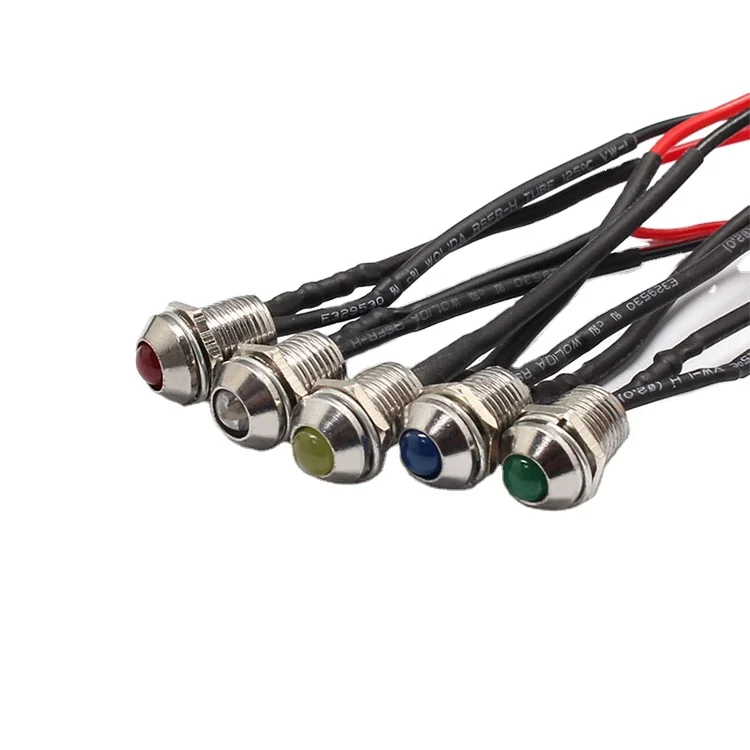 8mm short Waterproof IP67 LED Metal Warning Indicator Light Signal Lamp Pilot + wire 3V 5V 6V 12V 24V 110V 220v Red Yellow Blue