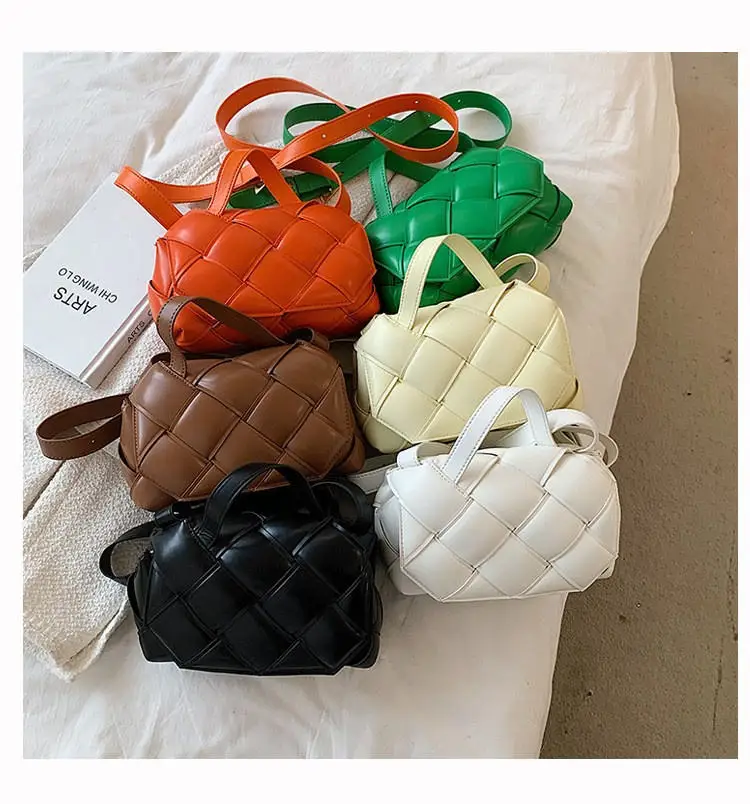 High Quality Pu Leather Knitted Bubble Candy Color Women Shoulder Handle Bag For Ladies