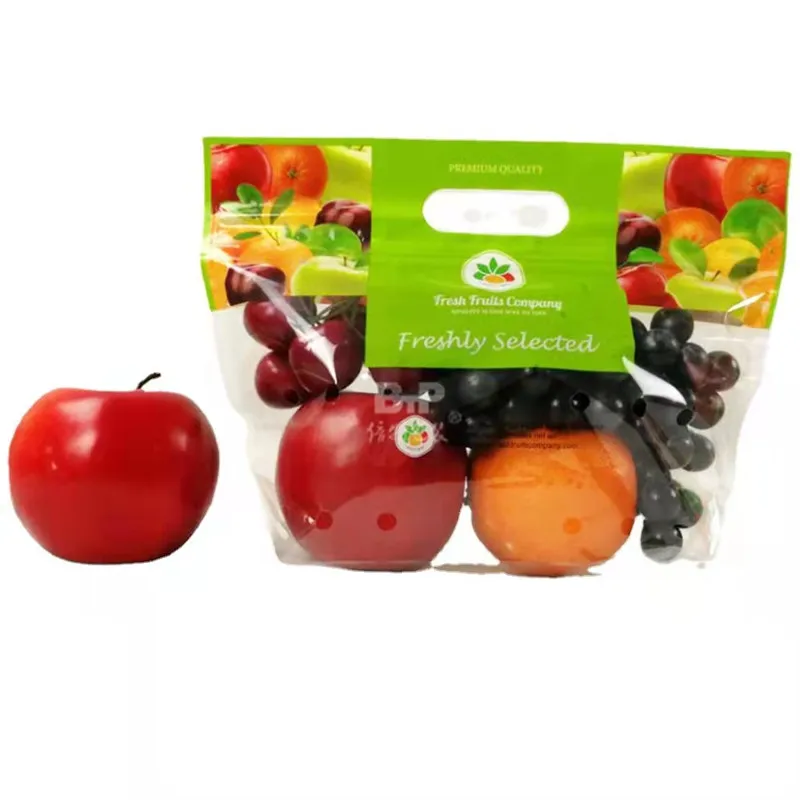 Top quality perforated plastic ziplock bags for grapes cherry with handle