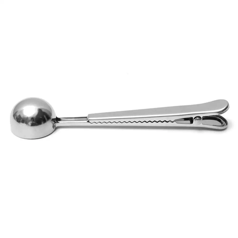 Stainless Steel Coffee Measuring Scooper Tea Scoop Spoon with Bag Sealing Clip