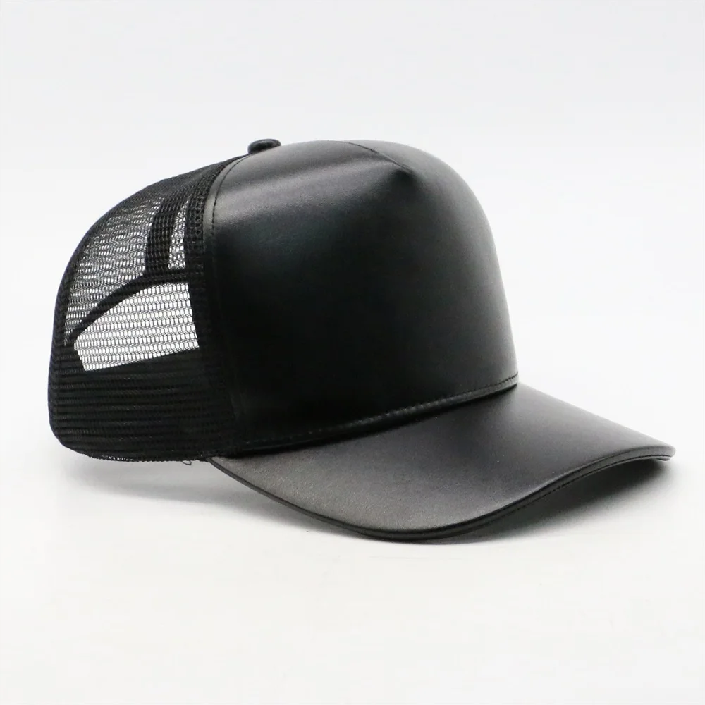 High Quality Custom 5 Panel PU Leather Trucker Hat