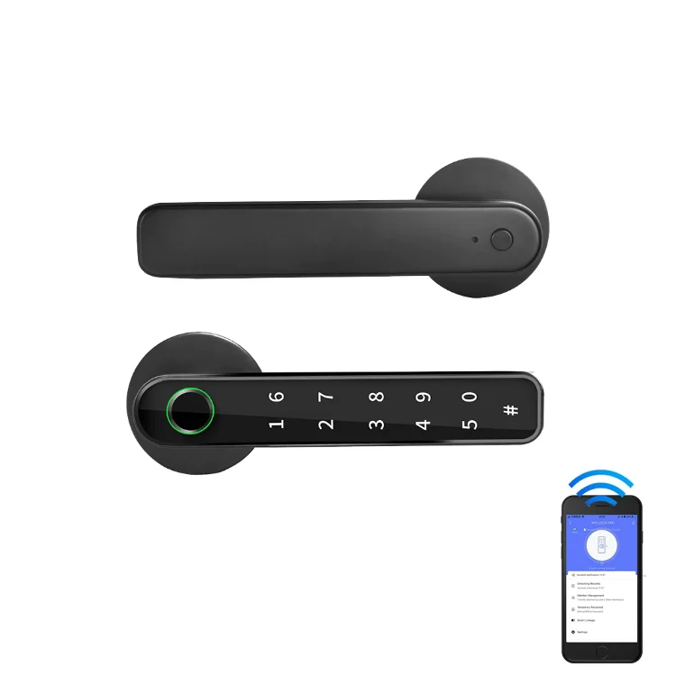 Slim Design Security Keyless Door Lock Biometric Fingerprint Digital Keypad Electronic WiFi Tuya Handle Smart Door Lock