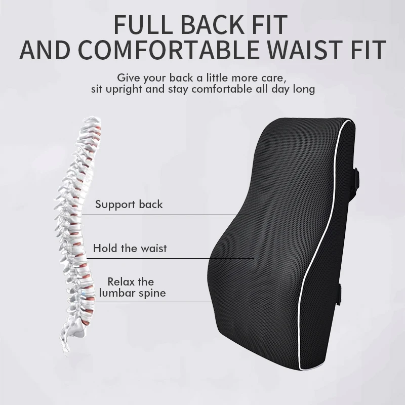 Ergonomic Two straps Car Seat Office Chair Memory Foam Lumbar Support Cushion Orthopedic Back Pillow for Lower Back