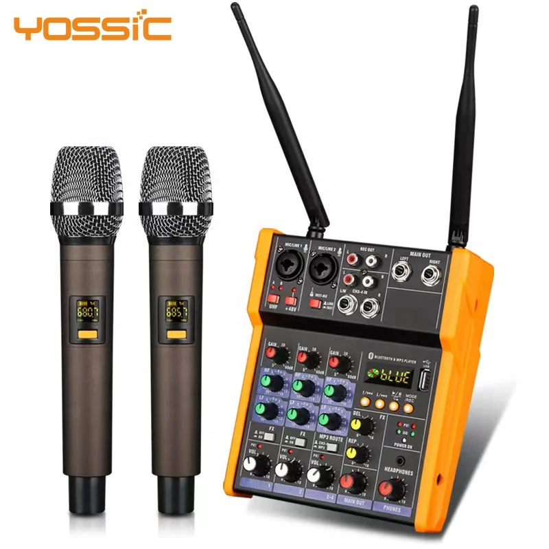2022 New arrival professional 4 channel audio mixer with 2 wireless microphones combined for outdoor performance