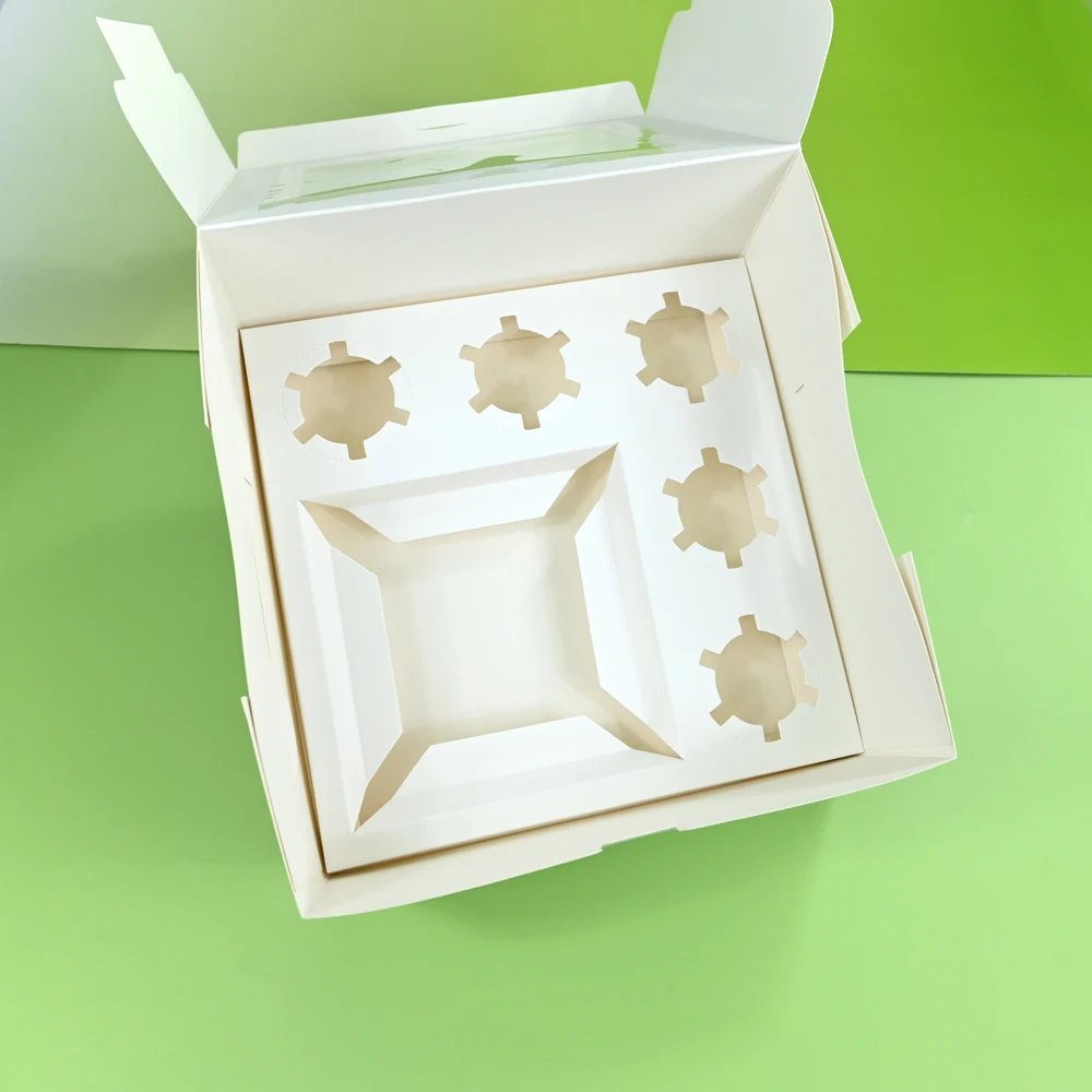 XJH Clear Bento Cake Lunch Box Clear Bento Cake Box with 5 Cupcake Insert Bento Plus 5 Cupcake Box
