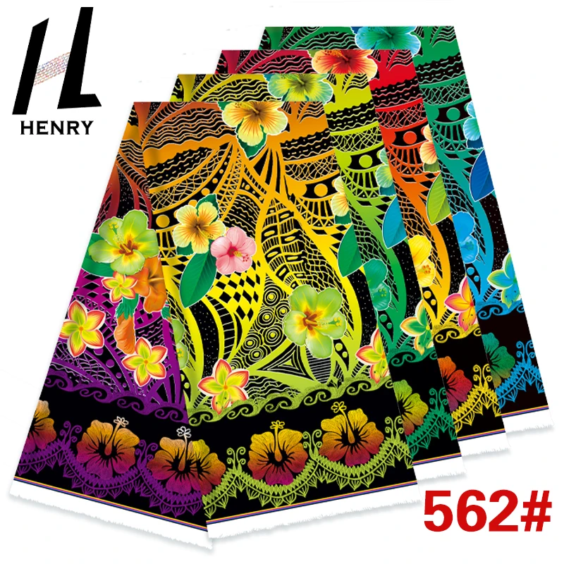 Henry Hibiscus Flowers With Tapa Blocks W/fringes Print Fabrics For Garment Custom Girls Clothing Wedding Dresses Small Order