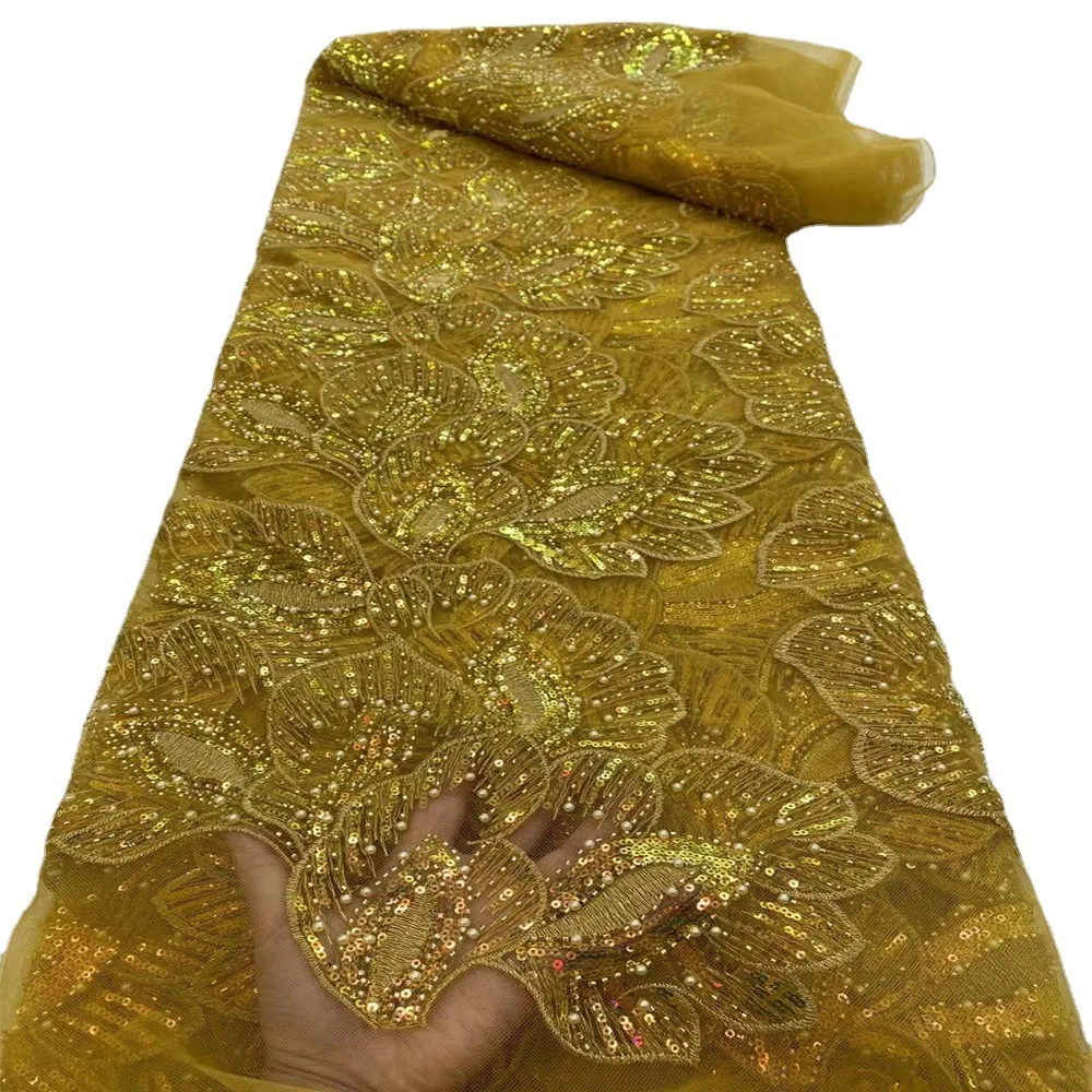 High quality beaded beaded tube embroidered large flower Chinese wedding dress dress Lace fabric mesh embroidery JX1834