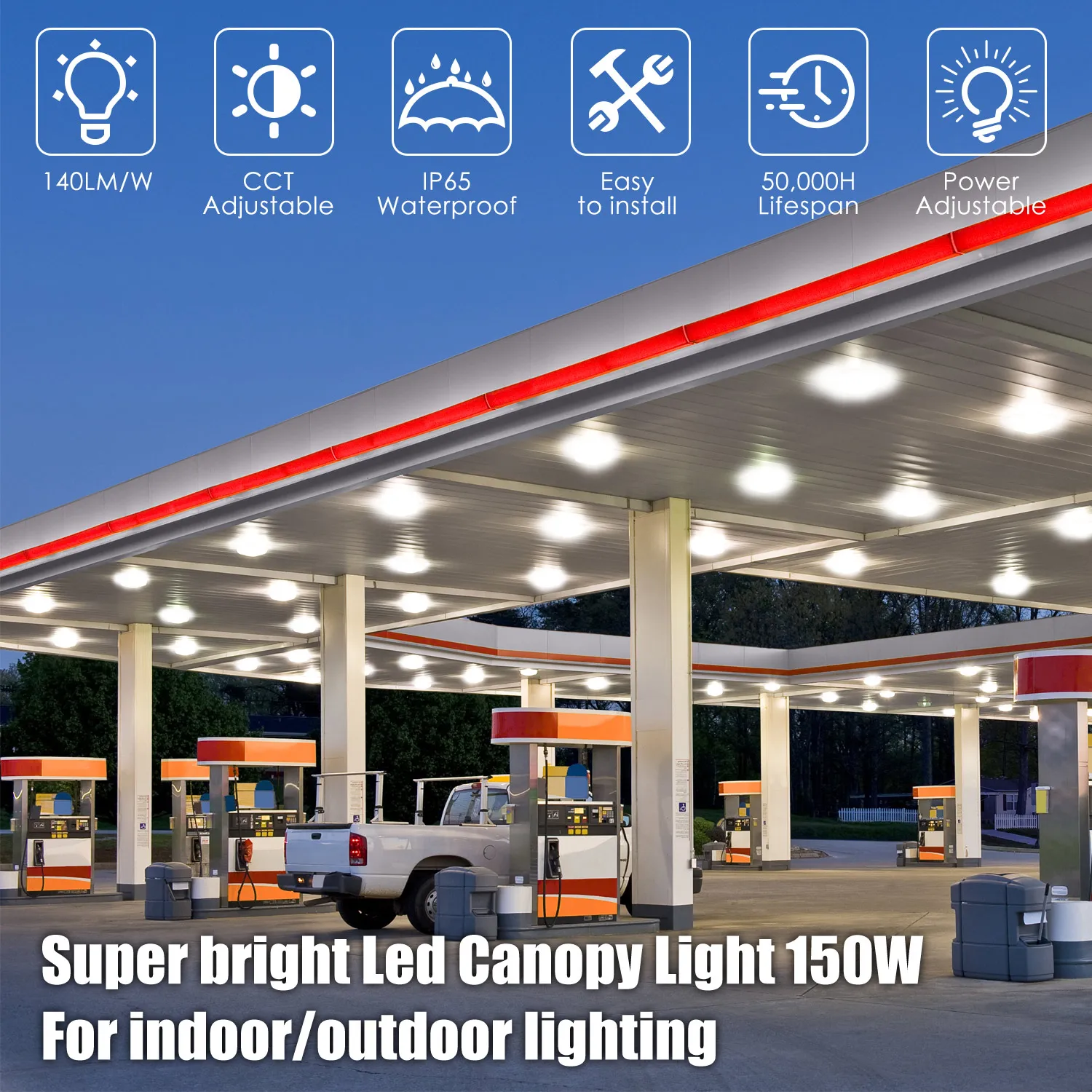 Us Stock 3cct 3power Tunable 75 Watts Gas Lights For Petrol Station Led Canopy Light