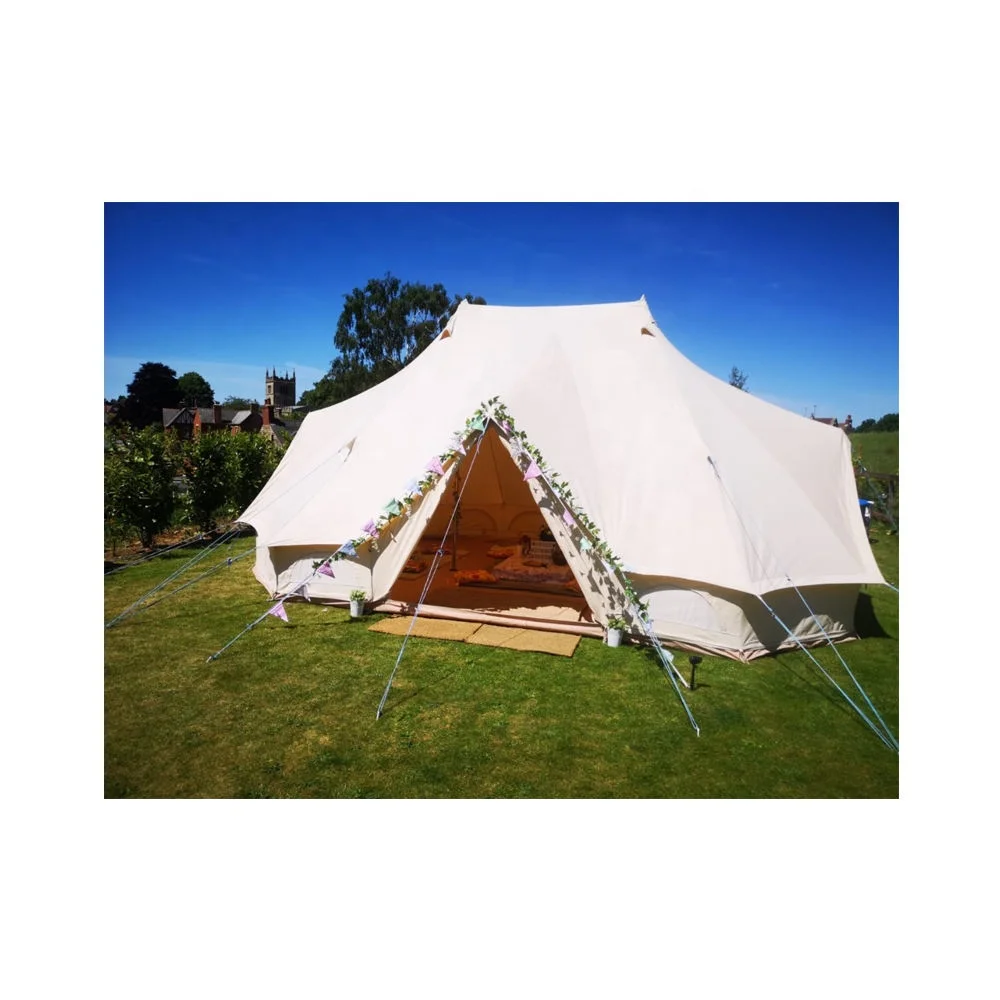 Large space emperor tent poles glamping Outdoor Family Camping Vacation Large Glamping 6M Cotton Canvas Family Tent