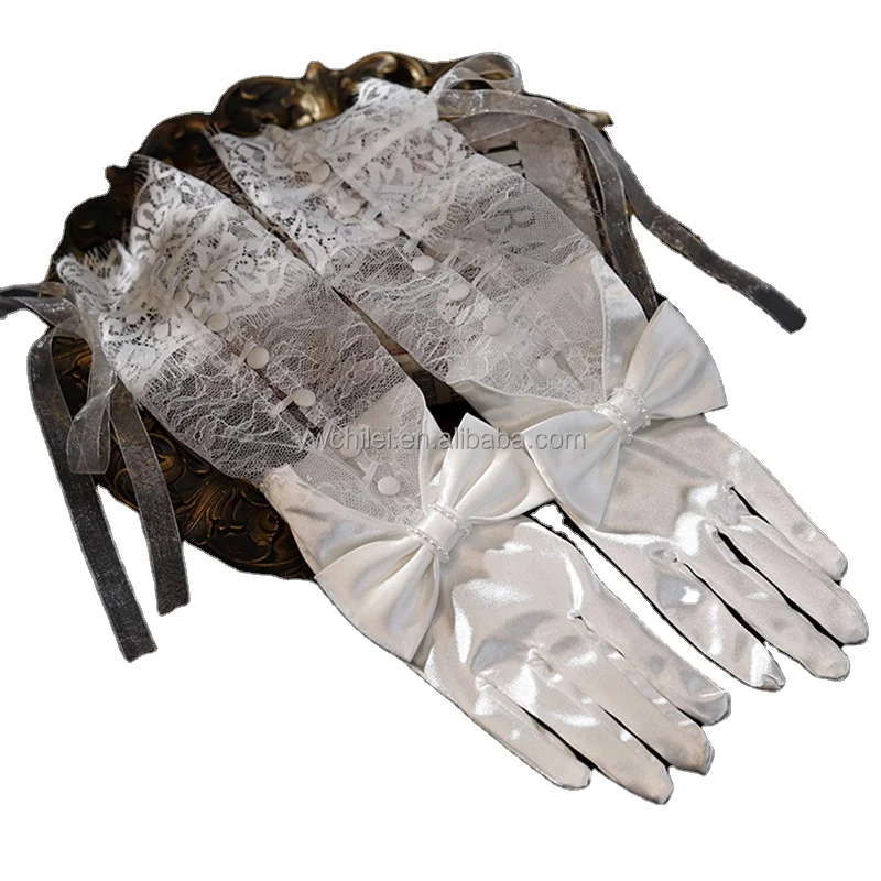 Женские длинные перчатки до локтя с жемчугом для свадебного платья Длинные Варежки белым бантом
