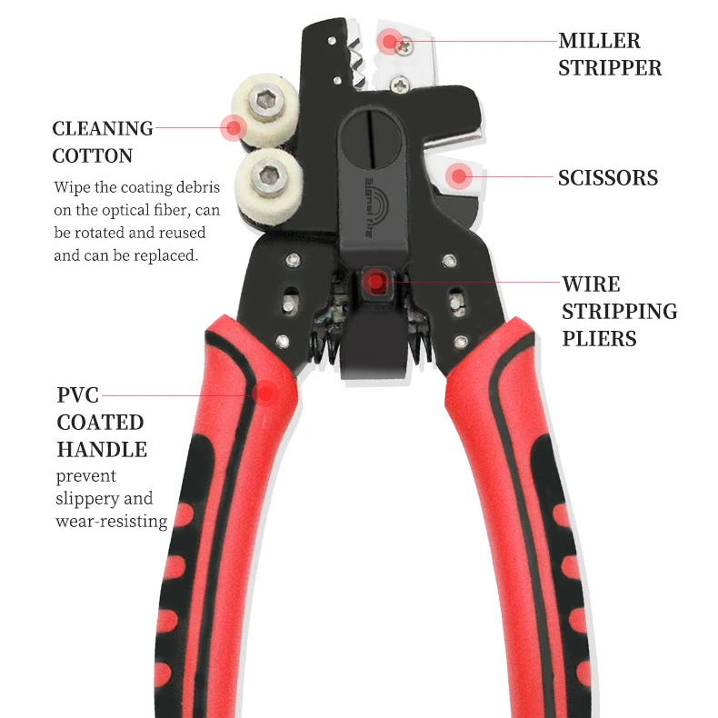 Four-in-one - Cable Stripper Miller Pliers Scissors Cleaning Four in One Fiber Optic Wire Stripper for FTTH Plastic Coating 125