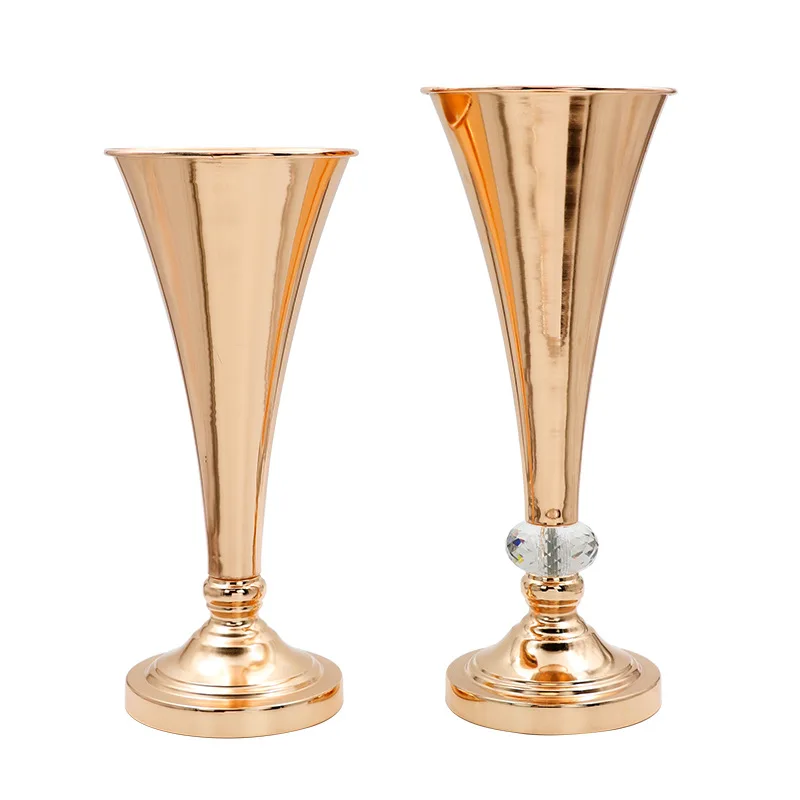 New Tabletop Gold Metal Wedding Flower Trumpet Vase Stand Gold Plated Flower Vase For Wedding Decoration