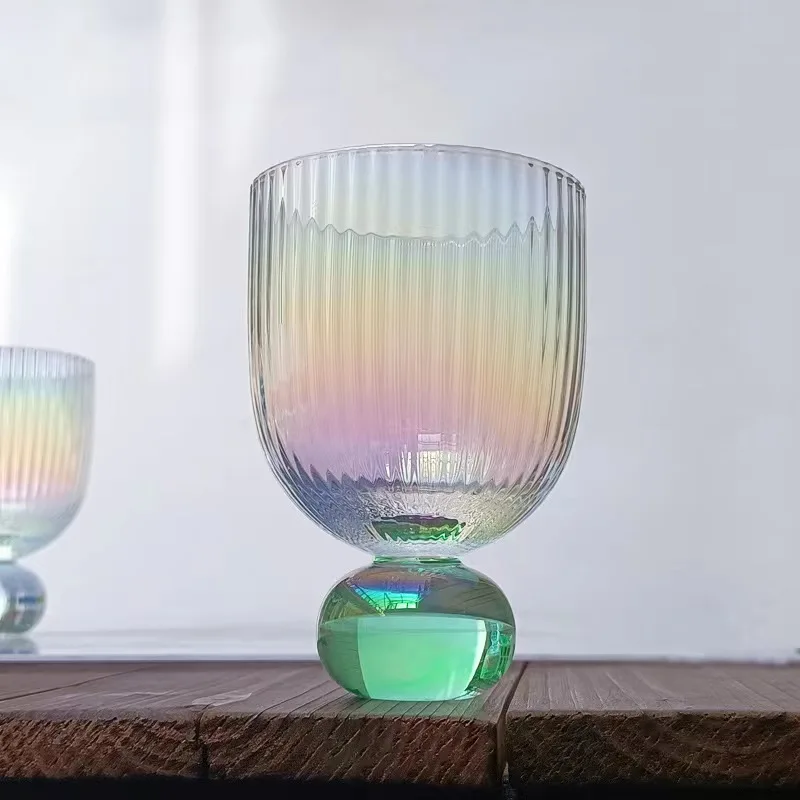 ins Nordic creative retro designer rainbow glass water cup transparent spherical base milkshake cold drink cup