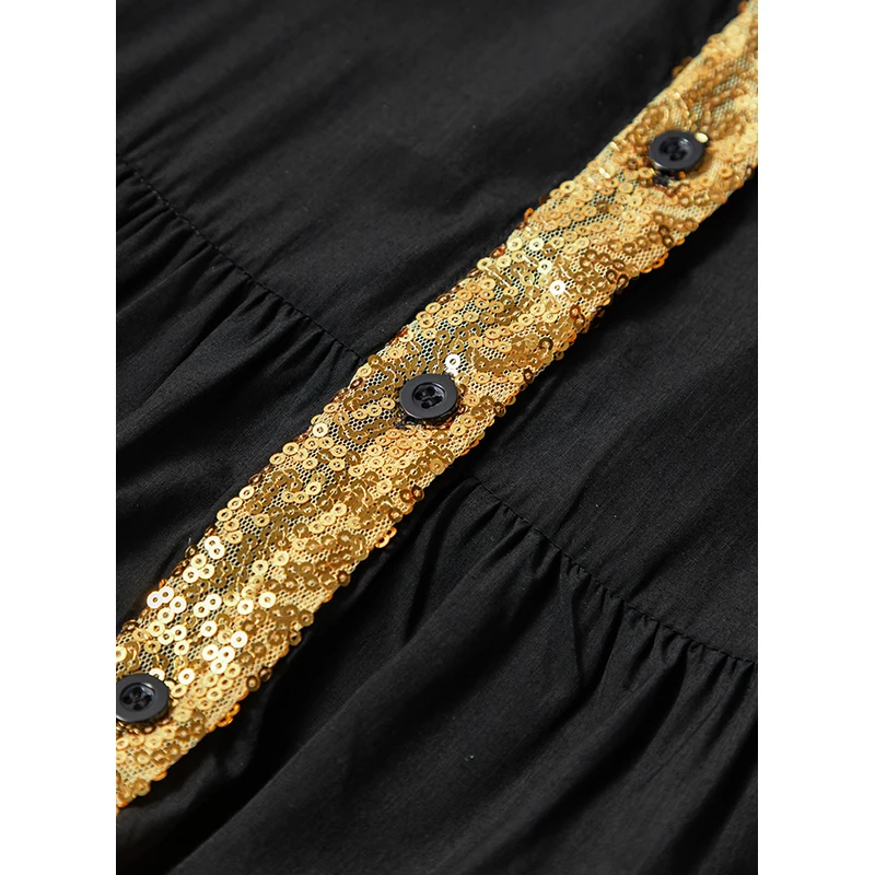 Dear-Lover Wholesale Fast Shipping New Arrivals Game Day Trim Bubble Sleeve Sequin Shirt Dress For Women