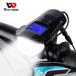 WESTBIKING Waterproof Bike Headlight Electric Horn Bicycle Accessories MTB Wired Bicicleta Electrica USB Rechargeable Bell Light