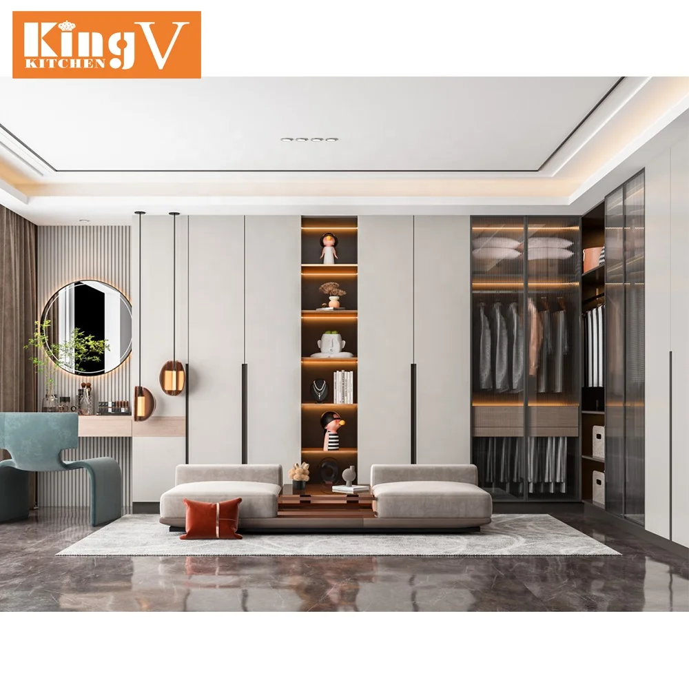 Современный алюминиевый шкаф KINGV для гардероба гардеробной стеклянной двери