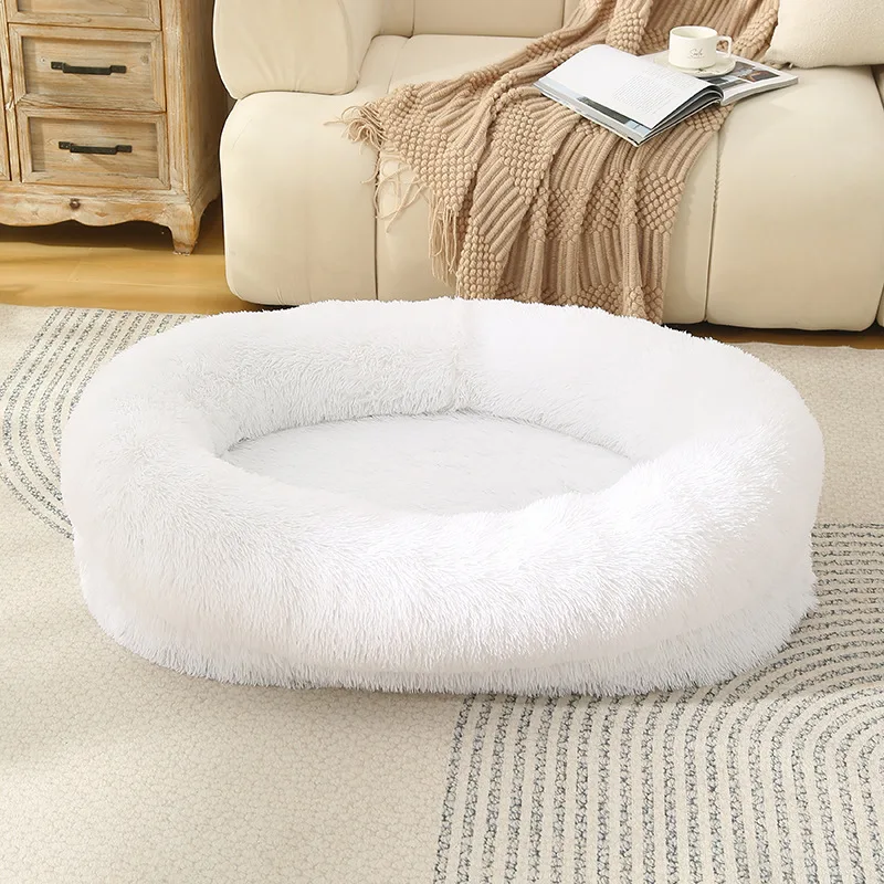 Memory foam orthopedic pet dog bed 17 faux fur long plush round custom waterproof wholesale luxury pet dog bed for dogs