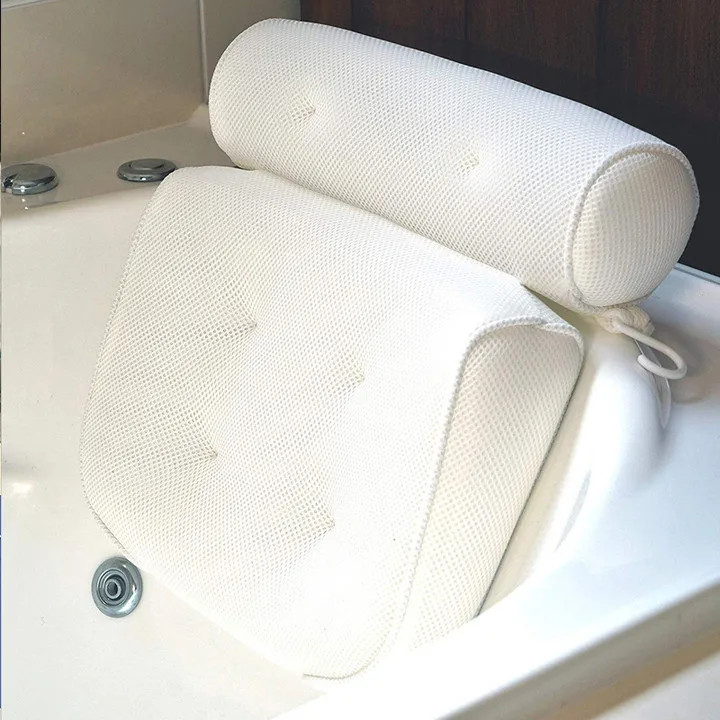 Wholesale Non-slip Bath Pillow, 3 D Mesh SPA Bath Pillow Luxury Bathtub Pillow Bag White, Neck Support Bath Cushion