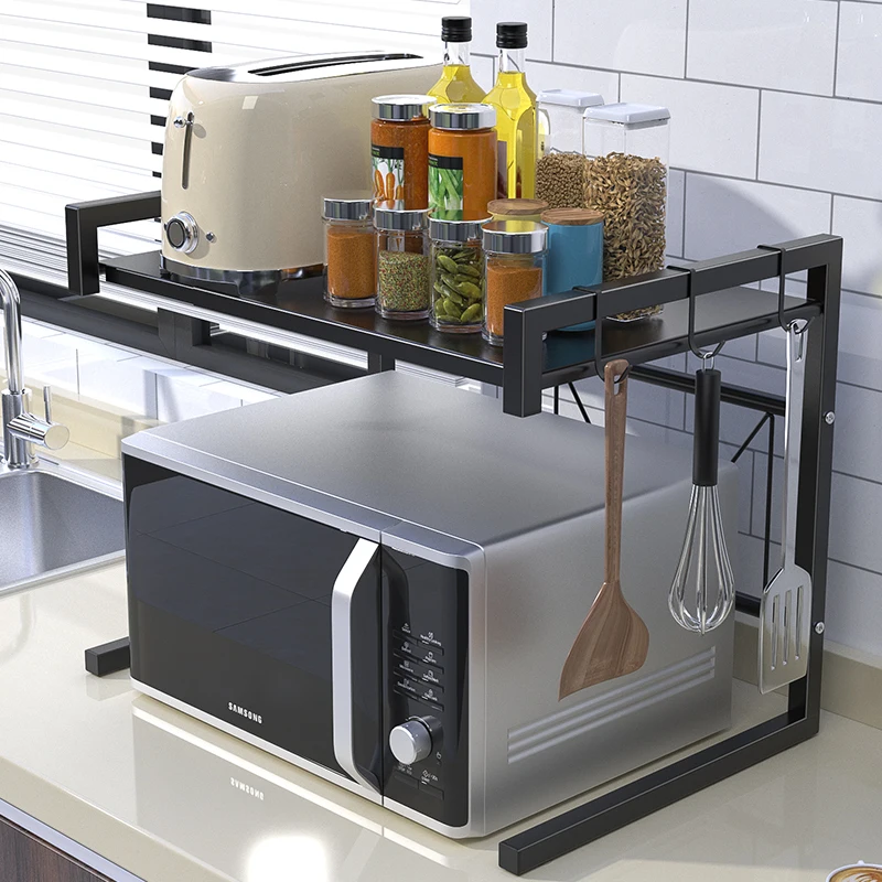 High Quality Carbon Steel Kitchen Rack Adjustable Standing Type Microwave Oven Organizer Shelf Rack