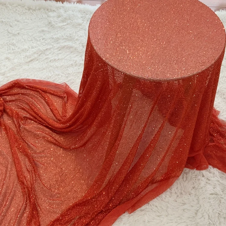
Factory supply stretch elastic net trim crystal glass rhinestone mesh fabric for clothes shoes bag 
