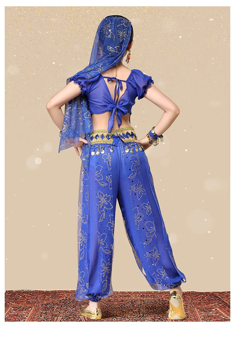 Wholesale Children TV & Movie cosplay Aladdin Mythology Jasmine Princess dress pants Halloween Party show costume set for Girls