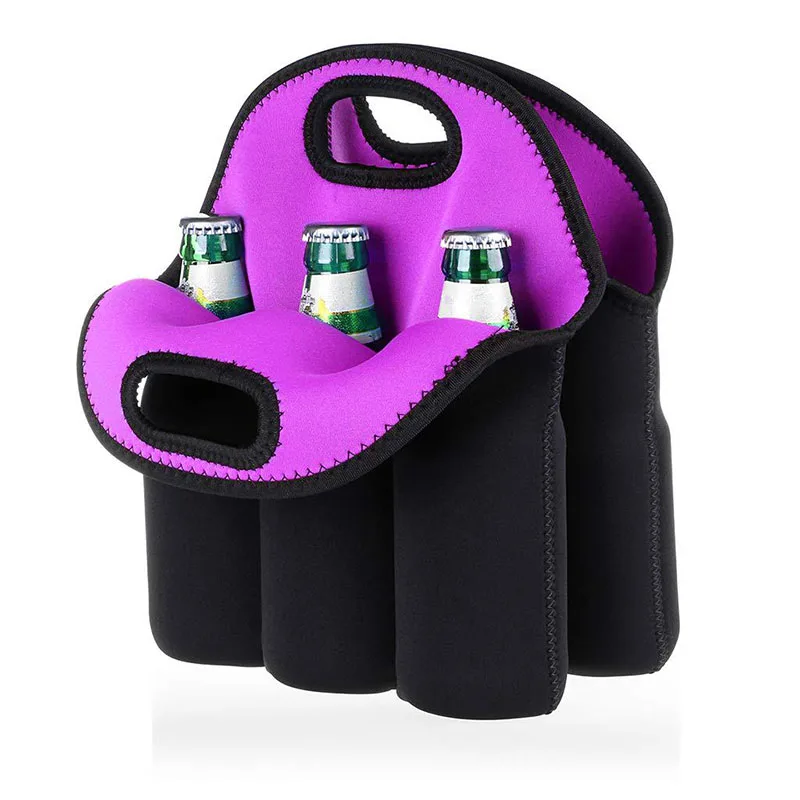 Factory Produced Custom Reusable Neoprene 6 Pack Wine Glass Stubby Holder Cooler Beer Bottle Carrier Tote Bag Beer Can Cooler