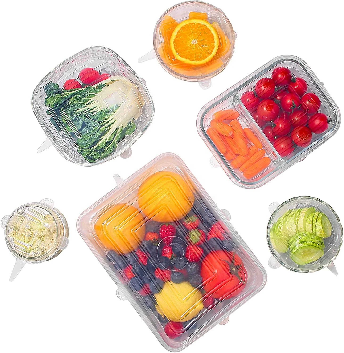 
Reusable 7 pack of Silicone Stretch Lids for Keeping Food Fresh Dishwasher & Freezer Safe  (1600054145449)