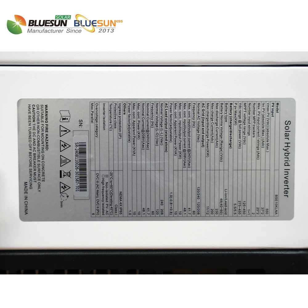 Bluesun 10KW Hybrid Solar Inverter All in One 3Phase Inverter for Residential, Commercial, and Industrial Solar Systems