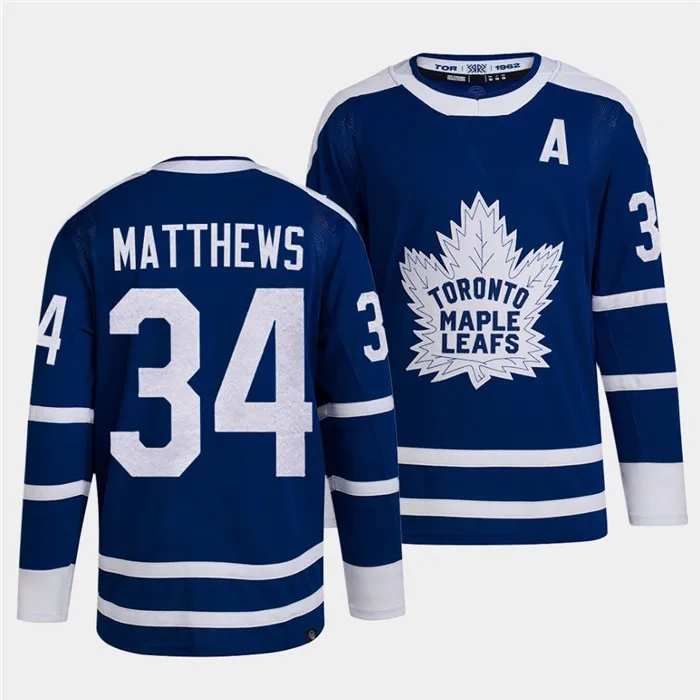 Toronto Maple Leafs 34 Auston Matthews 16 Mitchell Marner William Nylander John Tavares 2022-23 Reverse Retro hockey jersey